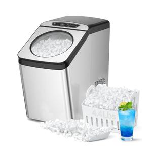WIE Nugget Ice Maker Countertop, 44 lbs in 24 Hours, Pellet Ice Maker Machine with Self-Cleaning, 0.75 Gallon Tank & Scoop Included, Crushed Pebble Ice Makers for Home/Office/Bar/Party, Silver