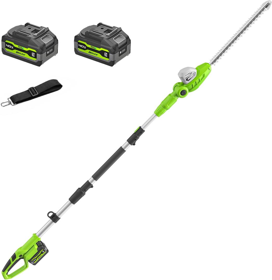 40V Pole Hedge Trimmer, Cordless Hedge Trimmer with 2 Packs 2.0Ah Battery & Charger, 8.5 ft Reach, Electric Bush Trimmer with Extension Pole for Shrubs Pruning