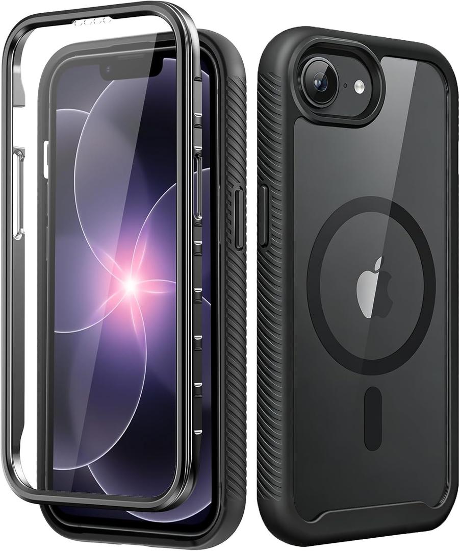 for iPhone 16e & 17e Case with Built-in Sensitive Screen Protector, Full-Body Dual Front & Back Protective Phone Case [Magnetic with MagSafe] Drop Proof 17 E/ 16 E Cover 6.1 Inch, Black