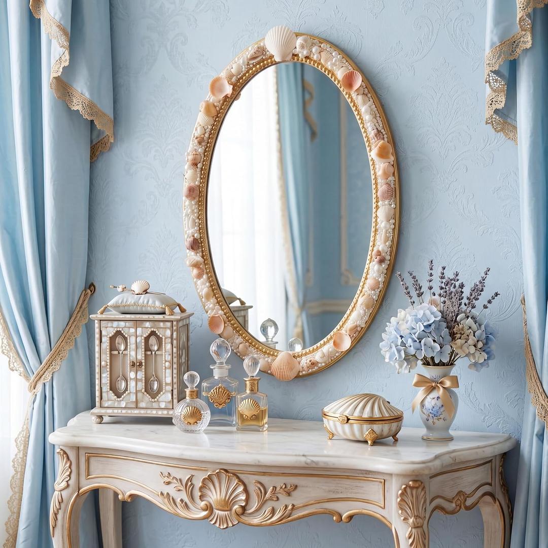 Geetery 16 x 24 Inches Natural Seashells Pearl Mirror Coastal Seashells Wall Mirror for Bathroom Bedroom Vanity Entryway Hallway Housewarming Gifts Wedding Gifts Photo Props for Women Home Decorations