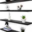 GXYAWPJ 36 Inch Floating Shelves for Wall Rustic Black Wood Wall Shelves for Bedroom Set of 4