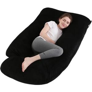 Pregnancy Pillow J-Shaped Full Body Pillow, 59 inch with Velvet Cover Easy to Remove and Wash, Support Pregnant Women's Backs Legs and HIPS, Improve Sleep,Pregnancy Pillow for Women Black (Grey1)