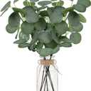 Artificial Eucalyptus Stems in Glass Vase 14" 6Pcs Faux Eucalyptus Branches Home Table Decor Fake Greenery Plants Stems for Farmhouse Wedding Centerpiece Bathroom Decorations