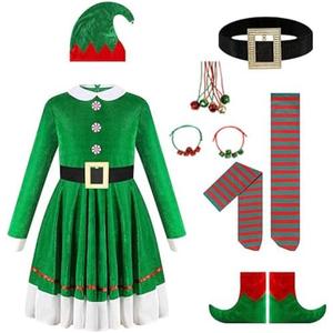 VBGIETY Elf Costume Christmas Jacket Belt Pants Holiday Green Party Outfits for Adults Couples Elf Costume for Women, Size M
