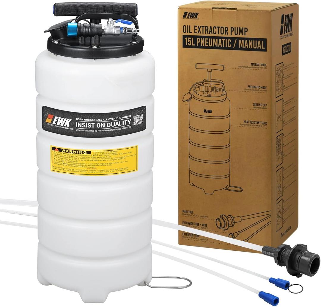 EWK Patented 15L Pneumatic/Manual Oil Extractor Change Pump for Automotive Fluids Vacuum Evacuation Fluid Extractor