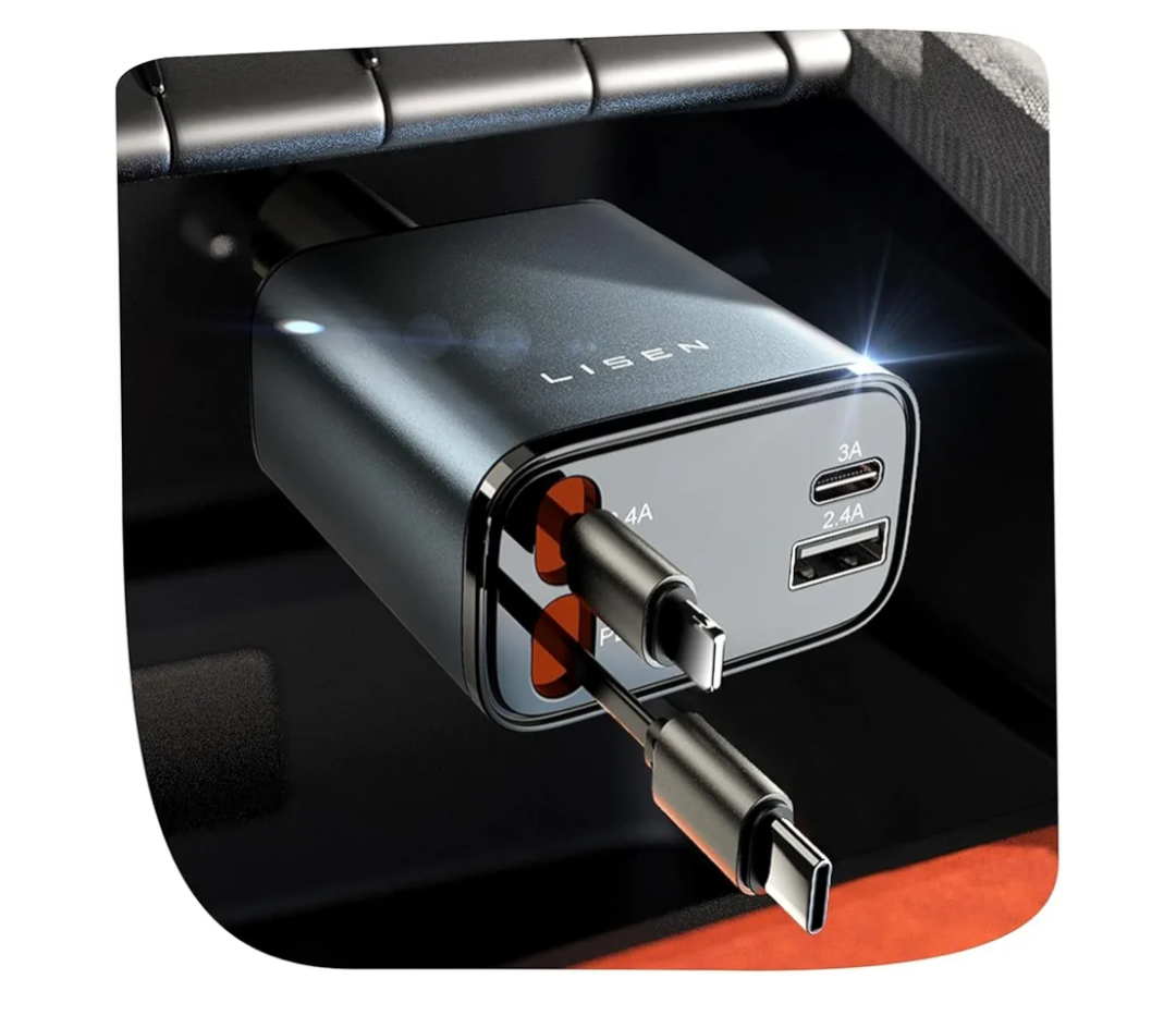 LISEN Retractable Car Charger, Gifts for Him Her, Cars Adapter USB C Fast Charger, gifts for Mothers Day Travel Essentials Car Accessories for Men Women Gifts for iPhone 17 16 15 14 13 12, Samsung S26