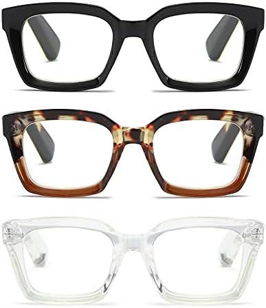ZXYOO 3 Pack Oversize Square Design Reading Glasses for Women, Blue Light Blocking Reader
