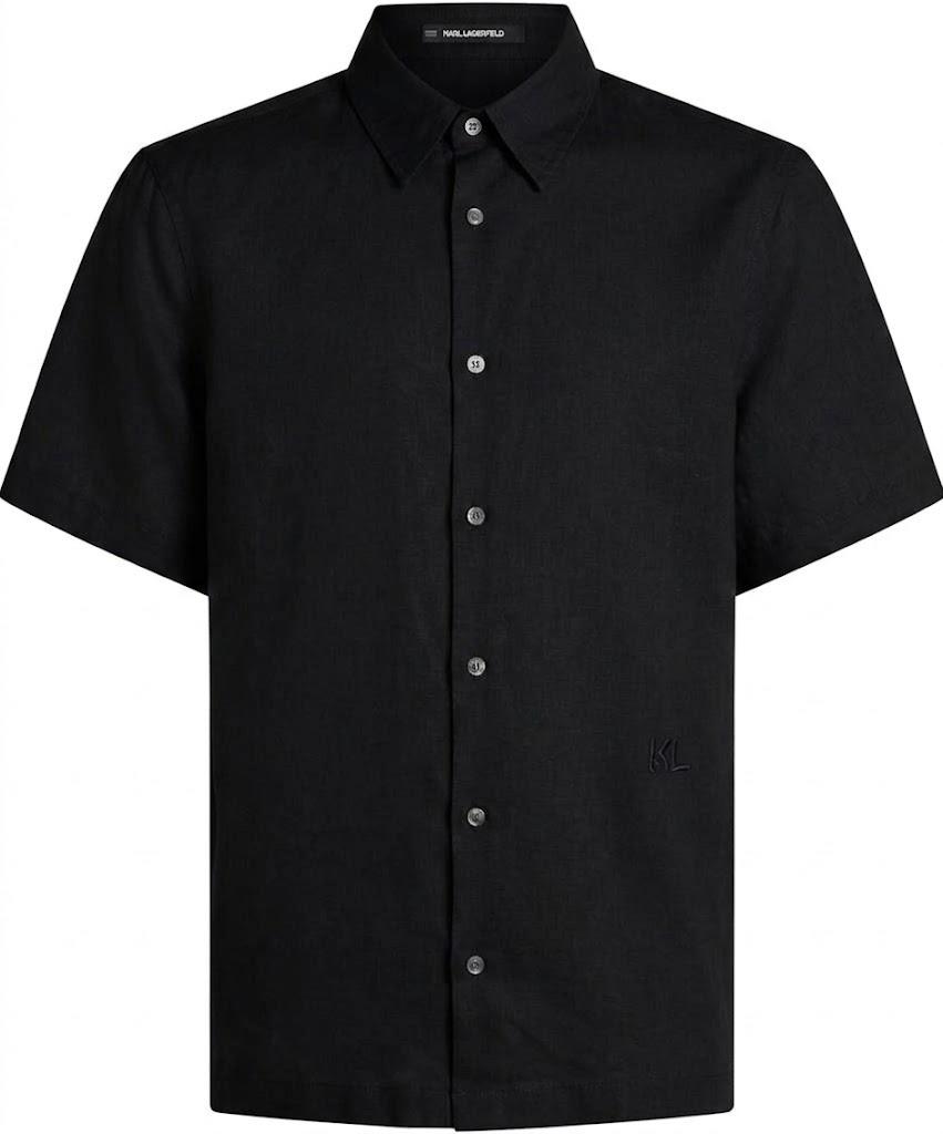 Karl Lagerfeld Dress Shirt Short Sleeve, Black, Size XL