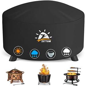 Zettum Fire Pit Cover Round 50 Inch - Outdoor Firepit Cover Heavy Duty & Waterproof, 600D Patio Fire Table Cover Large Gas Fire Pit Accessories Fade & Weather Resistant - 50 x 50 x 24 Inch