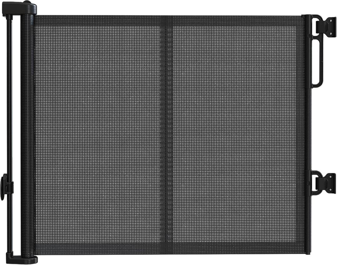 Upgraded 59'' Wide Retractable Baby Gates for Stairs with Reinforced Strip, Mesh Saftey Gate for Pets, Prevent Crawling Dog Gate for Doorways, No Drilling, Indoor & Outdoor Use, 34'' Tall, Black