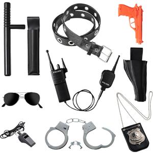 Dress-Up-America Kids Police Officer Pretend Play Set  10-Piece Costume Accessories with Badge, Belt, Gun & Handcuffs  Halloween Role Play Kit for Ages 310