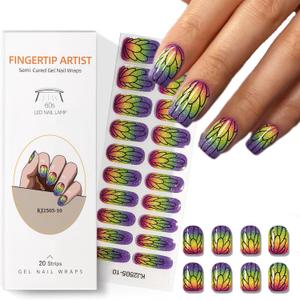 3 x Semi Cured Gel Nail Strips 20 Pcs Gel Nail Stickers for Women Nail Art for Use with Any UV/LED Lamp Nails Wraps Easy to Apply & Remove - Gradient Rainbow Butterfly Scale