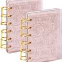 Koqye A7 Acrylic Notebook Binder 6 Ring, 2pcs Loose Leaf Personal Planner Binder 45 Sheets Refills Paper, Lay Flat Design, Gold Metal Round Ring(Rose)