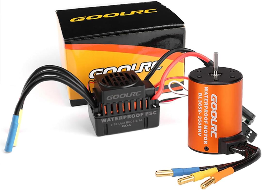 GoolRC Upgrade Waterproof 3650 3500KV Brushless Motor with 60A ESC Combo Set for 1/10 RC Car Truck