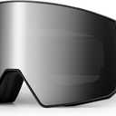 EXP VISION Ski Goggles Dual Lock Magnetic Snow Goggles Interchangeable Lens with Anti-Fog Snowboard Goggles for Men & Women (Ablack-silver)