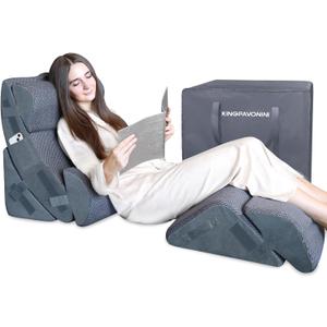 KingPavonini 6PCS Orthopedic Bed Wedge Pillow for Sleeping, Post Surgery Memory Foam for Back, Neck, Leg Support, Acid Reflux, Gerd with Travel Bag (Gray, 20'') (6 Piece Set - 20" Wide)