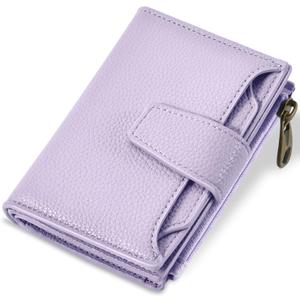 Small Wallet Women RFID Blocking Soft Leather Bifold Compact Card Holder Wallet for Women with Zipper Coin Pocket 4 ID Window (Light Purple)