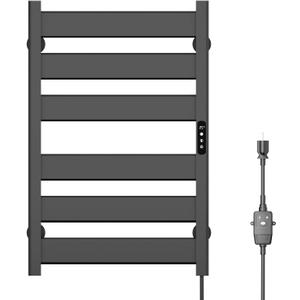 Towel Warmer Rack 6 Bars Towel Warmer Wall Mounted with Timer & Temperature Adjustments Electric Heated Towel Drying Racks for Bathroom (Black)