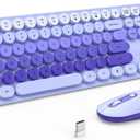 Wireless Keyboard and Mouse, Silent Keyboard Mouse Combo, Full-Sized Colorful Typewriter Keyboard with Round Keycaps, 2.4G Cute Mouse Compatible with PC/Laptop/Computer(Purple)