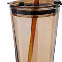 Olvini 15oz Glass Tumbler with Straw and Lid, Cute Iced Coffee Cups, Aesthetic Glass Cups, Coffee Tumbler, Water Cup, Matcha Cup, Drinking Glasses (Amber)