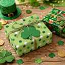 Merture St. Patricks Green Reversible Wrapping Paper Roll - 17 In x 32.8 Ft (46.5 sq.ft.ttl.) - Lucky Shamrocks, Leprechaun Hats, Gold Pots and Horseshoes with Watercolor Green Polka Dots Design for Festive St. Patrick's Day, DIY Crafts, Holiday Greeting Cards and Irish Themed Celebrations
