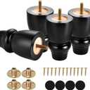 Maricome 4 inch Wood Furniture Legs Bun Feet Set of 4 Predrilled M8 Bolt Black Wooden Replacement Legs for Chair Dresser