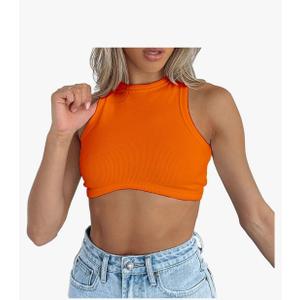 Dwnval Sexy Crop Tank Tops Sleeveless Crewneck Ribbed Knitted Top for Women Size L