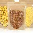 100 PCS Resealable Bags, Stand Up Kraft Bags with Window Clear Front Pouches, Zipper Lock Food Storage Bags 4.77.8 Inch Reusable Sealable Bags for Packaging