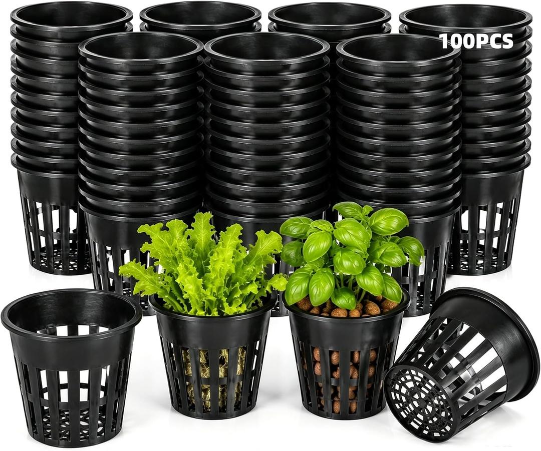3 Inch Hydroponic Net Pots 100 Pack, Heavy Duty PP Net Cups for Seedlings