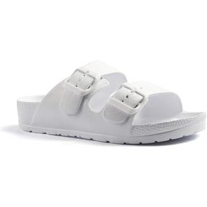 Qtdstz Women's Comfort Slides Double Buckle Adjustable EVA Flat Sandals (9, White)