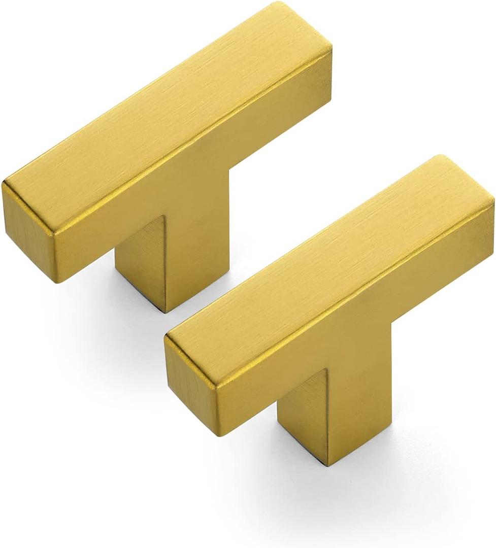 Ravinte 10 Pack Single Hole Square Cabinet Handles Brushed Brass Kitchen Pulls for Cupboard Stainless Steel Hardware Knobs