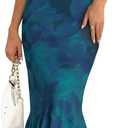 2 x Wenrine Womens Summer Floral Maxi Dress Mesh Spaghetti Strap One Shoulder Casual Ruffle Mermaid Bodycon Party Dresses (Blue, M)