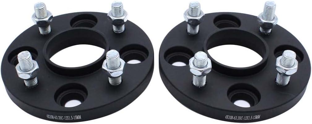 2PC 15mm Spacers 4x108 mm Hubcentric Forged Wheels Spacer Kit mit 8x Lug Bolts M12x1.5 Hub Bore 63.3mm for F-O-R-D FIESTA FOCUS MONDEO RS ST