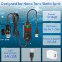 10W Mini Aquarium Heater for up to 1 Gallon Tanks | Super Small 5V/2A USB Fish Tank Heater with Digital Thermostat, Dry-Run & Overheat Protection, Memory Function