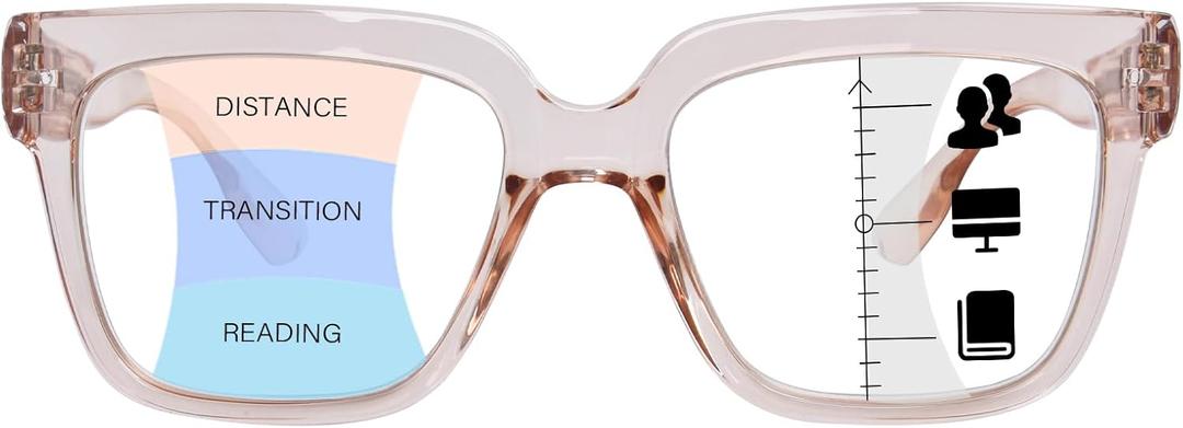 OPTOFENDY Progressive Multifocus Reading Glasses for Women Oversized Blue Light Blocking Oprah Style Computer Readers Light Brown 1.0x