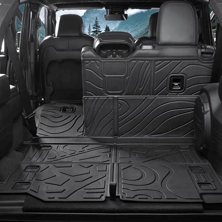 Cargo Mat for 2018-2025 Jeep Wrangler JL (4-Door Unlimited), Full Coverage All Weather TPE Protector Cargo Mat with Backrest Mat Trunk Mat Cargo Liner for Jeep Wrangler Accessories