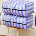 Nylon Woven Bag, Large Moving Bags with Zipper & Handles, Quilt Clothes Storage Bags Totes Bins, Snake Skin Bag Packing Moving Boxes for College Supplies (Blue/White - 1 Pack)