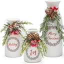 Artificial Christmas 3-Piece Set Flocked with Mixed Xmas Decorations Ceramic White Bottles