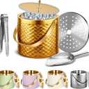 Ice Bucket, Ice Bucket with Silicone Sealing Ring Double-Wall Vacuum Insulation Champagne Buckets with Filter Layer Ice Tongs Ice Scoop (Scaled Gold, 3 L)