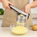 Stainless Steel Potato Ricer and Masher Heavy Duty Manual Press for Smooth Mashed Potatoes, Baby Food, Vegetables, Garlic Ergonomic Non-Slip Handle Kitchen Tool for Cooking Prep