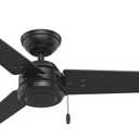 Hunter 52-inch Outdoor or Indoor Ceiling Fan No Light - Black Ceiling Fan without Light, For Patio, Porch, Garage, or Living Room, Standard Mount, 3 Blades, Pull Chain - Cassius 59264, Matte Black