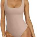 REORIA Bodysuit for Women Scoop Neck Sleeveless Tank Top Bodysuits 2025 Sexy Thong Bodysuit Basic Leotards for Women L