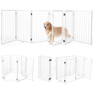 Metal Freestanding Dog Gates with Door for Outdoor Indoor,120'' Extra Wide 36'' Tall Free Standing Dog Gate for Doorways,Large Openings,Deck,Yard,Porch,Foldable Pet Fence(White,6 Panels)