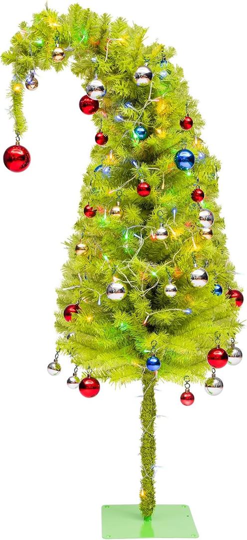 6 Ft Christmas Tree, Bendable Artificial Christmas Tree for Indoor Outdoor with Lights Decorations Balls Christmas Holiday Decor for Home Office Street