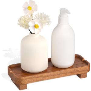 Wood Riser Small Decorative Tray Sink Soap Dish, Vanity Tray Pedestal Stand 8.7 x 3.6 inches (Light Brown)