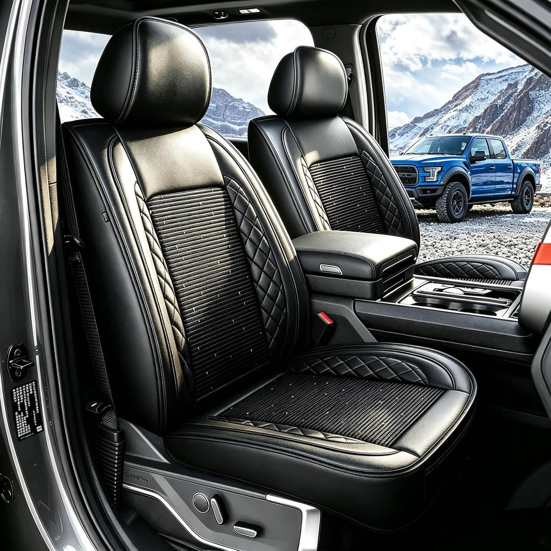 for Ford F150 Seat Covers 2009-2024 2025 2026 | F250 F350 F450 2017-2025 2026 Seat Covers Super Duty, Leather Waterproof, Custom Fit for Ford(Full Set,Black)