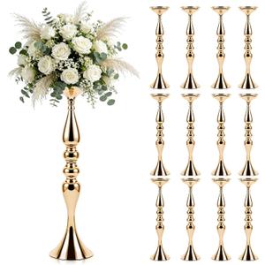 12 Pcs Gold Wedding Centerpieces for Table Decor, Tall Wedding Flower Vases Bulk, Metal Arrangements Center Pieces, Elegant Floral Stands Set for Bridal Party Reception Decorations Anniversary | Tall Gold Wedding Centerpieces