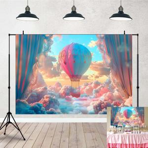 5x3ft Hot Air Balloons Photo Backdrop Dreamy Sky Clouds Backdrop Adventure Girl Baby Shower Background for Girls Birthday Party Diaper Keg Party Decorations Studio Banner Props KUBDJ1454