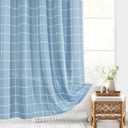 Gibelle Blue Boho Farmhouse Shower Curtain with Tassels, Rustic Cottagecore Aesthetic Bohemian Chic Modern Bathroom Decor Thick Waffle Textured Fabric Shower Curtain Set with Hooks, 72x72