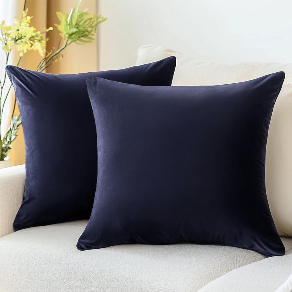 QUORGVES Navy Blue Velvet Pillow Covers 16x16 Inch Set of 2, Soft Solid Decorative Square Throw Pillow Covers, Decor Cushion Covers for Bed Sofa Couch Bedroom Living Room - Coastal Sky Baby Blue